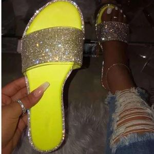 Neon Green Rhinestone Sandal Bling